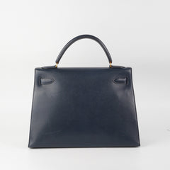 Hermes Kelly 32 Epsom Sellier Blue Nuit - Stamp Circle T
