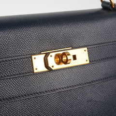 Hermes Kelly 32 Epsom Sellier Blue Nuit - Stamp Circle T