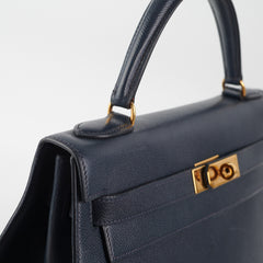 Hermes Kelly 32 Epsom Sellier Blue Nuit - Stamp Circle T