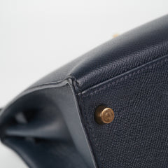 Hermes Kelly 32 Epsom Sellier Blue Nuit - Stamp Circle T