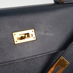 Hermes Kelly 32 Epsom Sellier Blue Nuit - Stamp Circle T