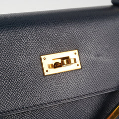Hermes Kelly 32 Epsom Sellier Blue Nuit - Stamp Circle T