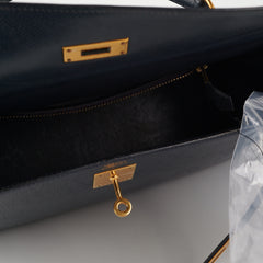 Hermes Kelly 32 Epsom Sellier Blue Nuit - Stamp Circle T