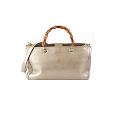 Gucci Medium Bamboo Shopper Leather Satchel Bag Gold