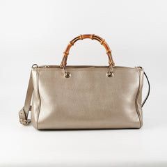 Gucci Medium Bamboo Shopper Leather Satchel Bag Gold