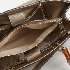 Gucci Medium Bamboo Shopper Leather Satchel Bag Gold