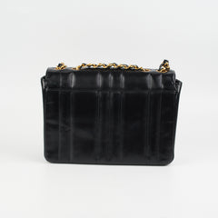 Chanel Vintage Vertical Half Flap Black Shiny Leather