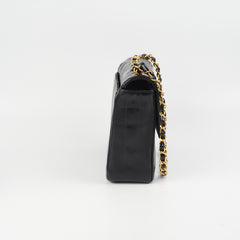 Chanel Vintage Vertical Half Flap Black Shiny Leather