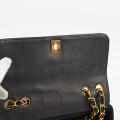 Chanel Vintage Vertical Half Flap Black Shiny Leather