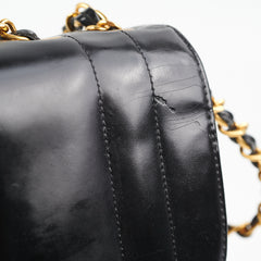 Chanel Vintage Vertical Half Flap Black Shiny Leather