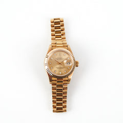 HOLD Rolex Lady Datejust 18k Gold Dial 26mm with Diamonds President Strap