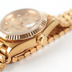 HOLD Rolex Lady Datejust 18k Gold Dial 26mm with Diamonds President Strap