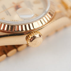 Rolex Lady Datejust 18K Gold Roman Numerals Champagne Dial 26mm President Strap