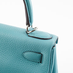 Hermes Kelly 28 Clemence Blue Atol