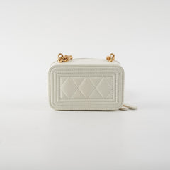 Chanel Caviar Micro Boy Card holder on Chain White