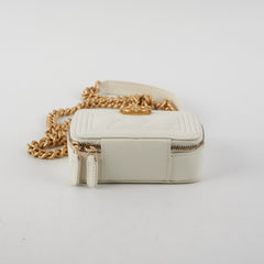 Chanel Caviar Micro Boy Card holder on Chain White