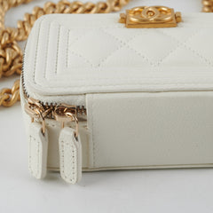 Chanel Caviar Micro Boy Card holder on Chain White