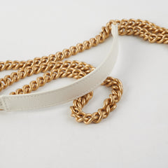 Chanel Caviar Micro Boy Card holder on Chain White