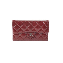 Chanel Long Quilted Patent Burgundy Wallet