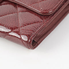 Chanel Long Quilted Patent Burgundy Wallet