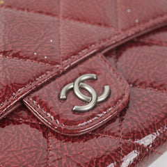 Chanel Long Quilted Patent Burgundy Wallet