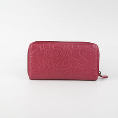 Chanel Long Zip Camelia Dark Pink Wallet