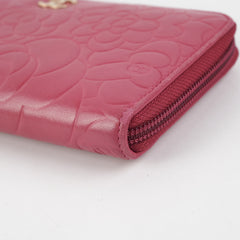 Chanel Long Zip Camelia Dark Pink Wallet