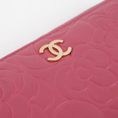 Chanel Long Zip Camelia Dark Pink Wallet