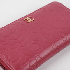 Chanel Long Zip Camelia Dark Pink Wallet