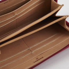 Chanel Long Zip Camelia Dark Pink Wallet