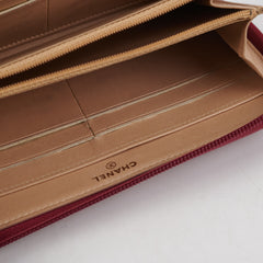 Chanel Long Zip Camelia Dark Pink Wallet