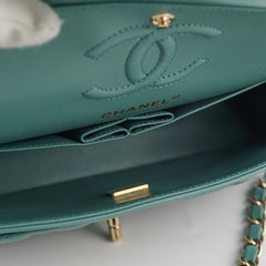 Chanel Classic Flap Small Lambskin Turquoise Green (Microchipped)