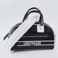 Dior Small Dior Vibe Zip Bowling Bag Black and White Smooth Calfskin