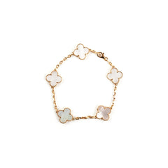Van Cleef & Arpels Vintage Alhambra 5 Motifs Mother Of Pearl Yellow Gold Bracelet