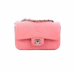 Chanel Python Rectangular Mini Classic Flap Pink