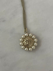 Chanel Gold Round Pearl CC Pendant Necklace (Costume Jewellery)
